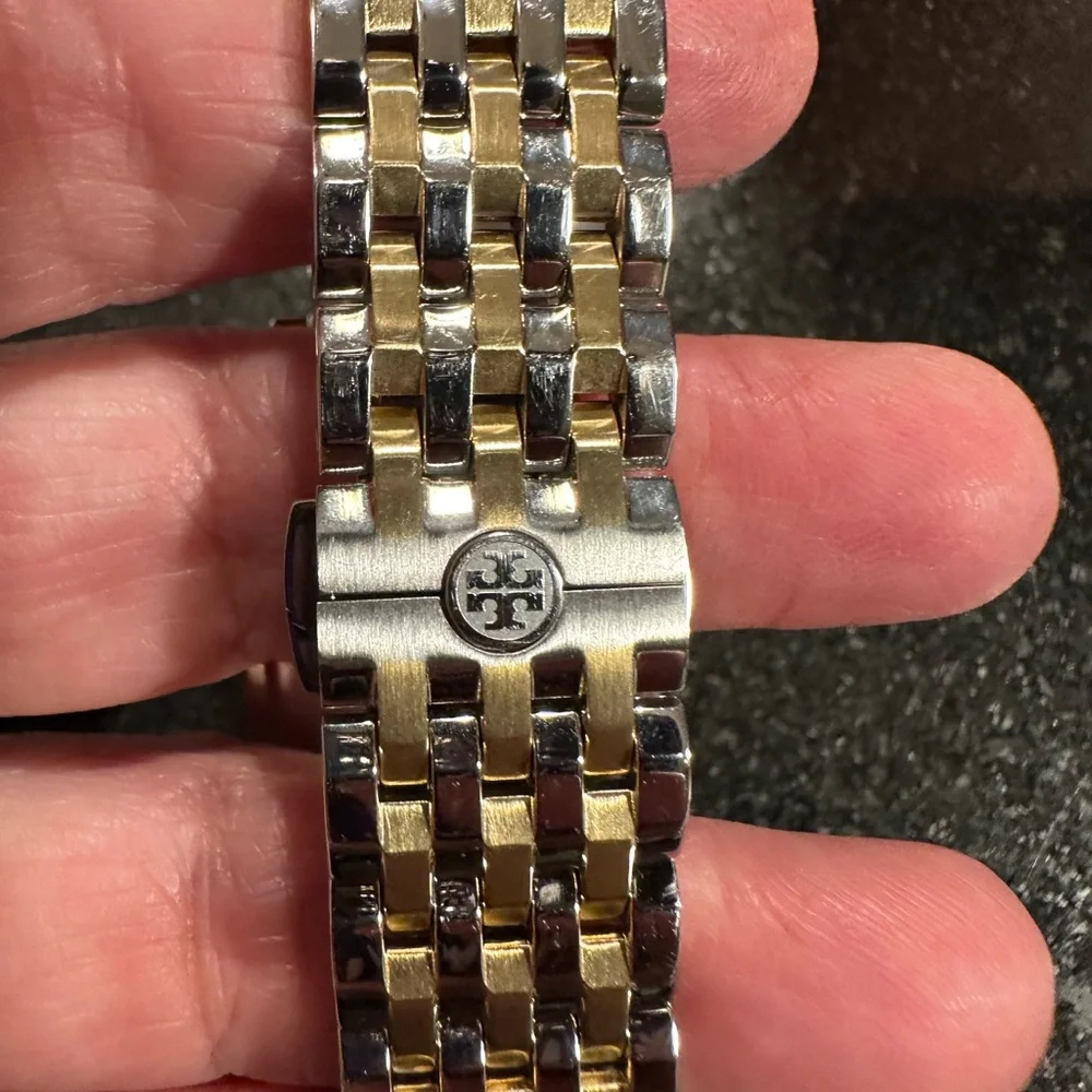 Tory Burch Silver-Tone Stainless Steel Logo Bracelet Watch